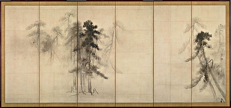 松树,右边,一对,折叠屏风,16世纪,艺术家