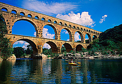 法国,普罗旺斯,加尔桥,靠近,尼姆,2000年,罗马桥,水道