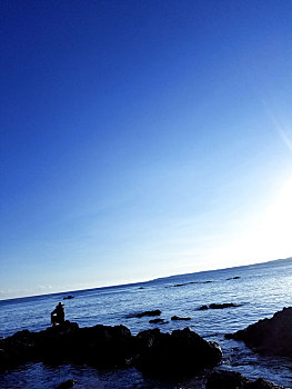海,石头,渔夫,蓝天白云