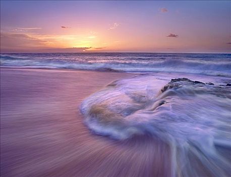 沙滩,日落,瓦胡岛,夏威夷