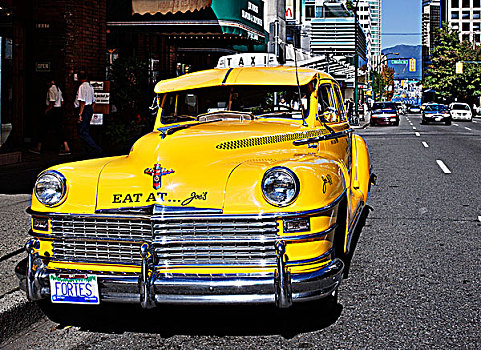 黄色出租车,街道,温哥华,不列颠哥伦比亚省,加拿大