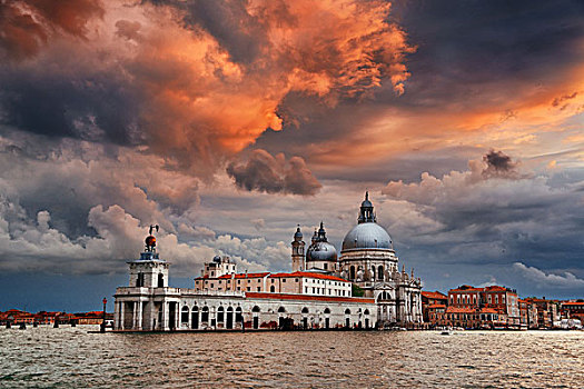 威尼斯,教堂,圣马利亚,行礼,日落,意大利