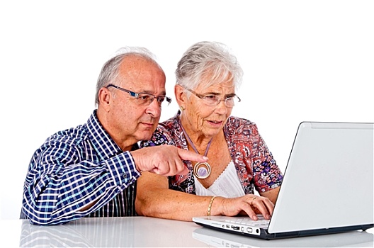 老人,女人,电脑,笔记本电脑