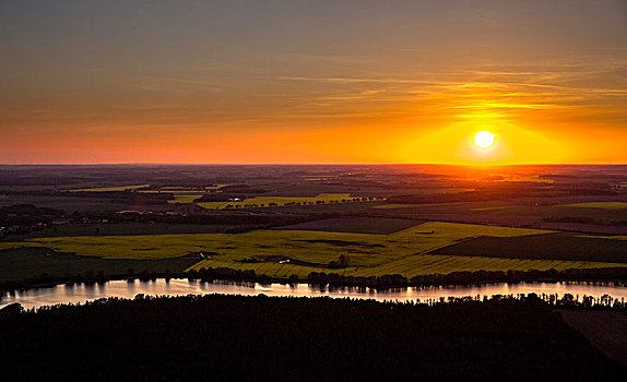 风景,湖,日落,梅克伦堡,高原,梅克伦堡前波莫瑞州,德国