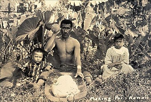 黑白照片,夏威夷,男人,重击,围绕,家庭