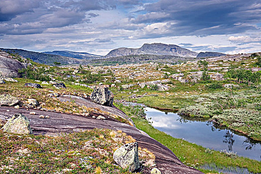 泻湖,顶峰,国家公园,诺尔兰郡,挪威,斯堪的纳维亚,欧洲