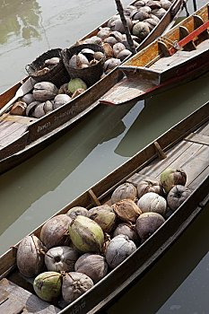 曼谷,泰国,传统,船,水上市场,靠近