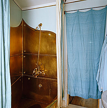 浴室,特征,怪异,铜,淋浴设备,上方,意大利