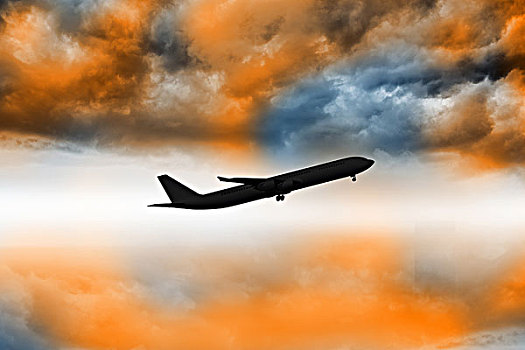 飞机,飞跃,橙色天空