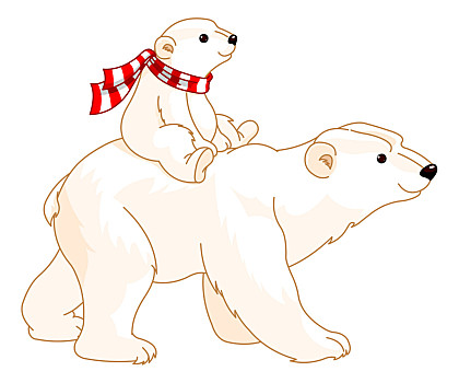 北极熊,妈妈,矢量,插画,骑,背影