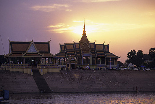 柬埔寨,金边,湄公河,日落