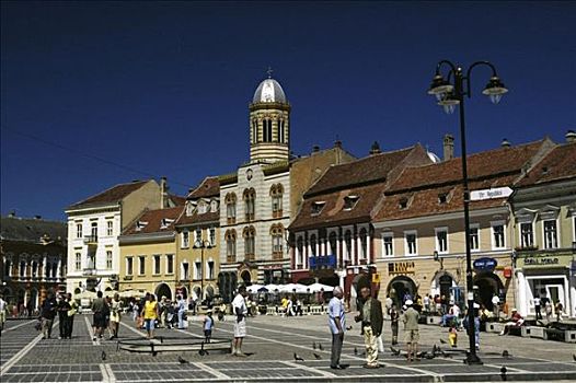 布拉索夫,教堂,老城,市场,游客,特兰西瓦尼亚,罗马尼亚,欧洲