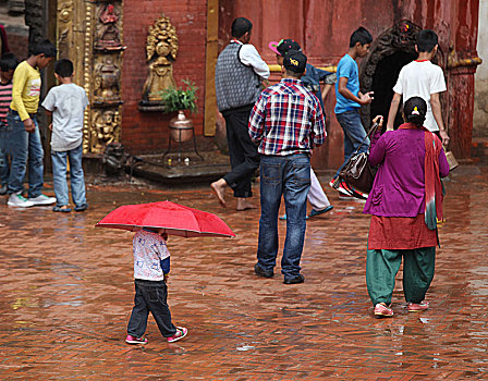 本地人,雨,加德满都,尼泊尔
