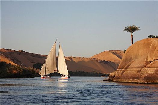 两个,三桅小帆船,阿斯旺,埃及
