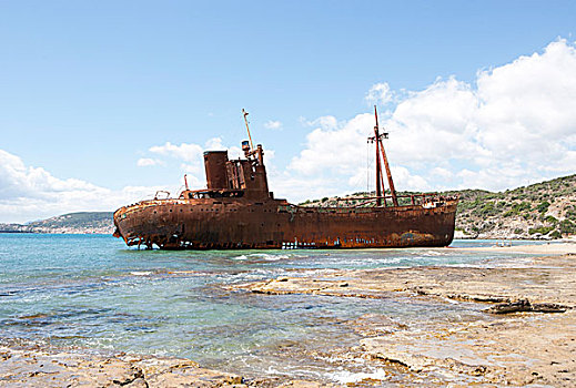 失事船舶,沙滩,靠近,伯罗奔尼撒半岛,希腊,欧洲
