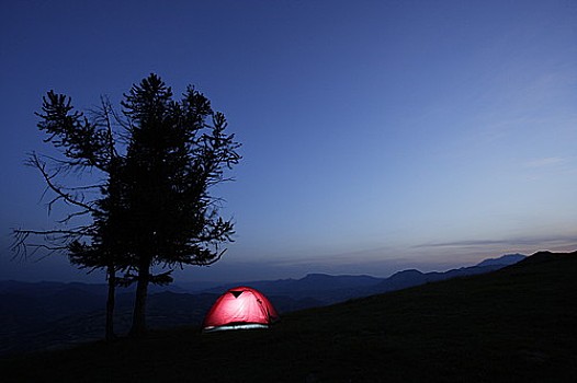 露营,山峦,夜晚