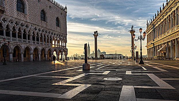 风景,广场,威尼斯,意大利,日出