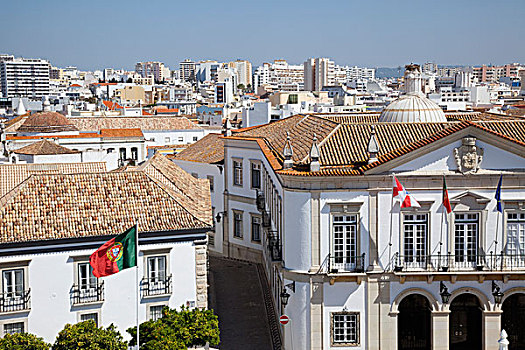 旗帜,正面,建筑,城市,蓝天,法若,阿尔加维,葡萄牙