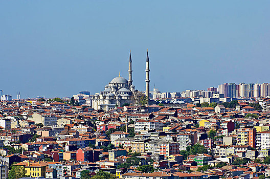 风景,伊斯坦布尔,加拉达塔,塔,清真寺,背影,土耳其,亚洲