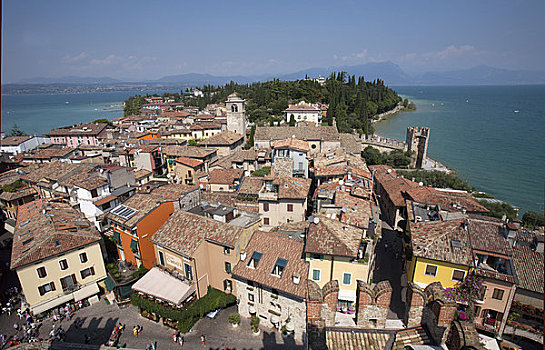 俯拍,城镇,加尔达湖,伦巴第,意大利