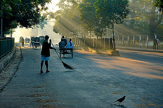 一个,男人,道路,达卡,城市,孟加拉,十一月,2007年