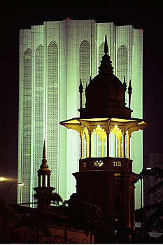 尖塔,国家,清真寺,夜晚,吉隆坡,马来西亚