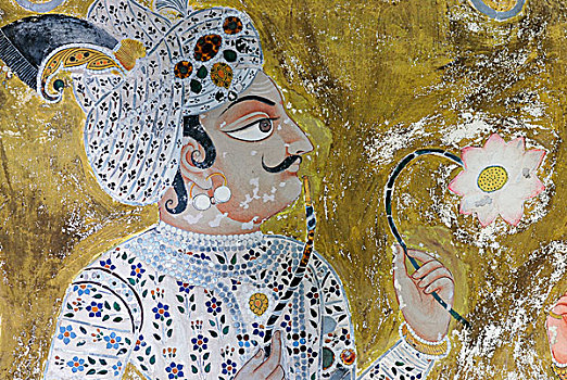 拉杰普特,花,壁画,顿加尔布尔,拉贾斯坦邦,印度,亚洲