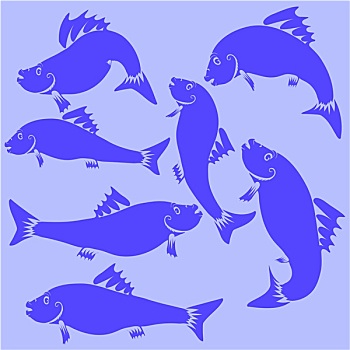 鱼肉,蓝色,剪影