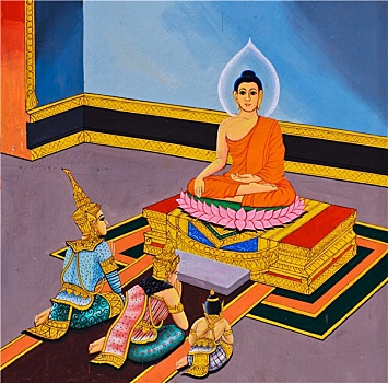 传统,泰国,壁画,生活,佛,庙宇,墙壁,教育