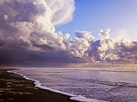 云,潮汐,移动,岸边,海滩,温彻斯特,湾,俄勒冈,美国
