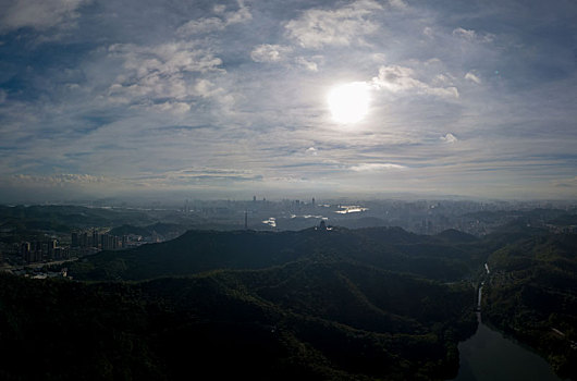 清晨时分的广东惠州高榜山景区航拍风光