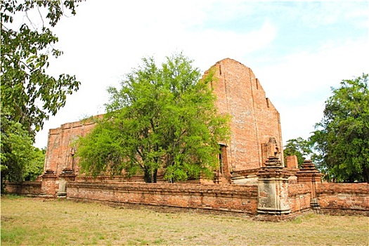 老,庙宇,建筑,寺院,大城府,泰国