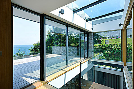 现代住宅,海岸,大,打开,地面,天花板,玻璃,低,侧面,建筑,海边,位置,风景,出海