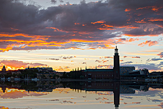 剪影,斯德哥尔摩,市政厅,瑞典