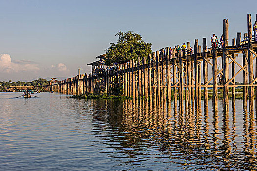 乌本桥,柚木,湖,曼德勒,缅甸