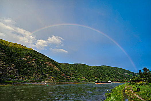 彩虹,上方,莱茵河,泰斯汀绍森,莱茵兰普法尔茨州,德国,欧洲