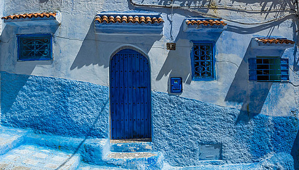 建筑,蓝色,入口,门,房子,麦地那,舍夫沙万,沙温,摩洛哥,非洲
