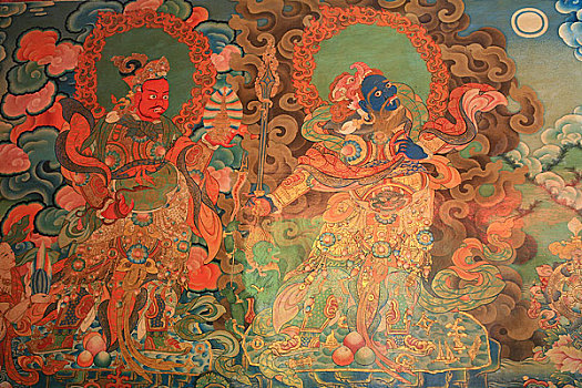 西藏拉萨市罗布林卡内的佛堂壁画