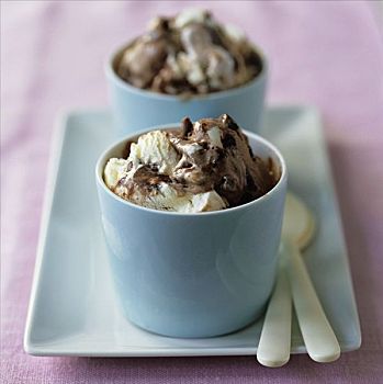 香草,巧克力冰淇淋,锅