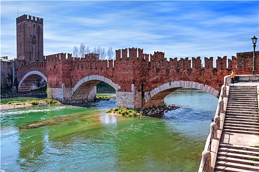 著名,红砖,桥,阿迪杰河,维罗纳,意大利