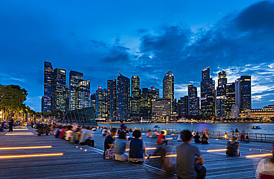 旅游,看,城市天际线,水岸,黄昏,新加坡,东南亚