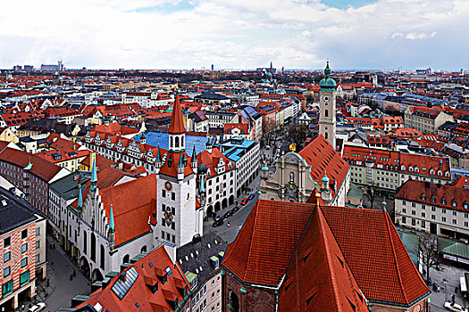 风景,上方,历史,中心,老市政厅,神圣,教堂,慕尼黑,上巴伐利亚,巴伐利亚,德国,欧洲