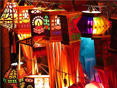 传统,印度,灯笼,出售,排灯节,节日