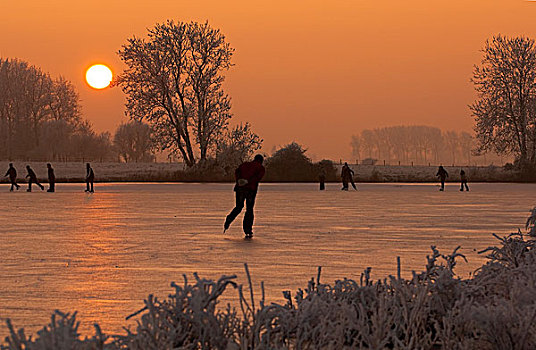 滑冰,黎明,荷兰