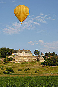 法国,阿基坦,热气球,飞跃,城堡