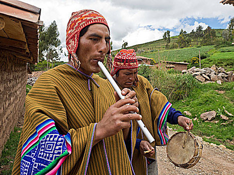 盖丘亚族,男人,玩,传统音乐,器具