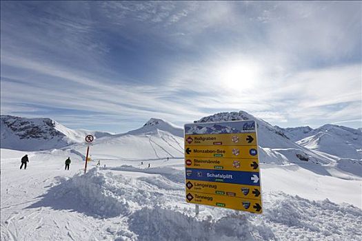 滑雪道,标识,滑雪,区域,山,阿尔卑斯山,奥地利,欧洲
