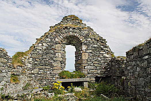 窗框,遗址,教堂,岛屿,海岸,戈尔韦,区域,戈尔韦郡,爱尔兰