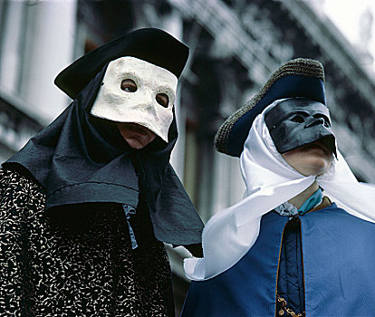 两个,戴着,面具,狂欢,威尼斯