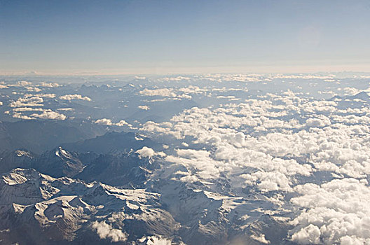 云,俯视,山峦,喜马拉雅山,查谟-克什米尔邦,印度